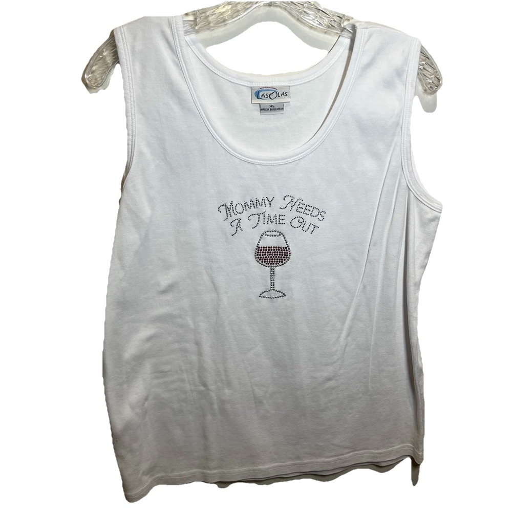 Las Olas‎ Mommy Needs A Timeout Rhinestone Wine Sleeveless Top Size XL Cotton